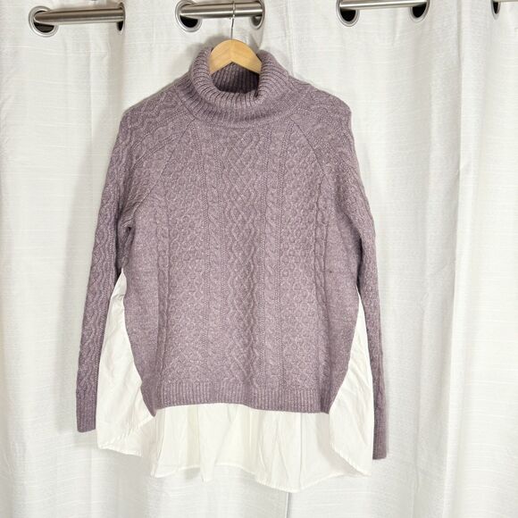 By Anthropologie Mixed Media Turtleneck Cable Sweater Size Medium Ret $118 - Picture 14 of 14